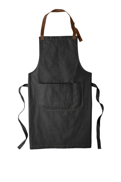 Front View of Dark Midnight Port Authority Market Full-Length Bib Apron. A800
