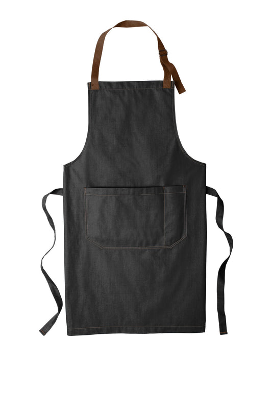 Front View of Dark Midnight Port Authority Market Full-Length Bib Apron. A800