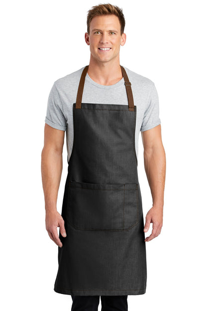 Front View of Dark Midnight Port Authority Market Full-Length Bib Apron. A800