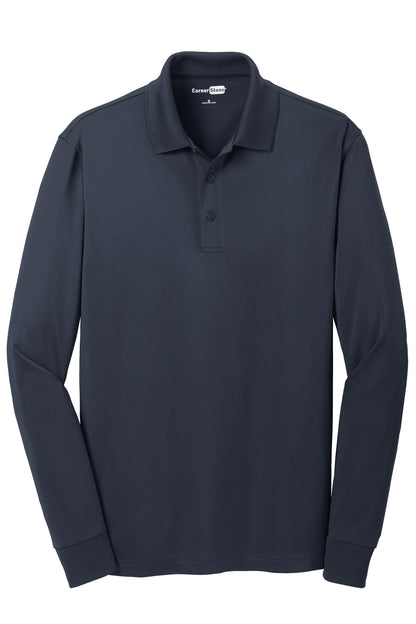 Front View of Dark Navy CornerStone Select Snag-Proof Long Sleeve Polo. CS412LS