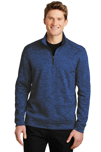 Front View of Dark Roy-Bk El Sport-Tek PosiCharge Electric Heather Fleece 1/4-Zip Pullover. ST226