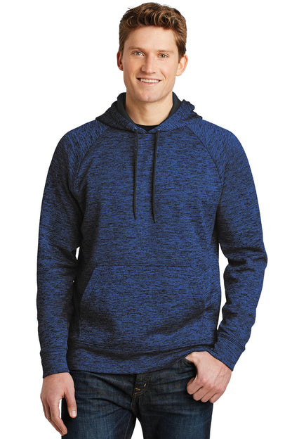 Front View of Dark Roy-Bk El Sport-Tek PosiCharge Electric Heather Fleece Hooded Pullover. ST225