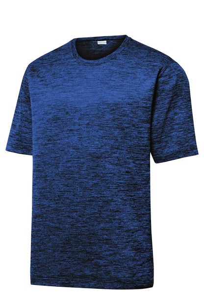 Front View of Dark Roy-Blk E Sport-Tek PosiCharge Electric Heather Tee. ST390