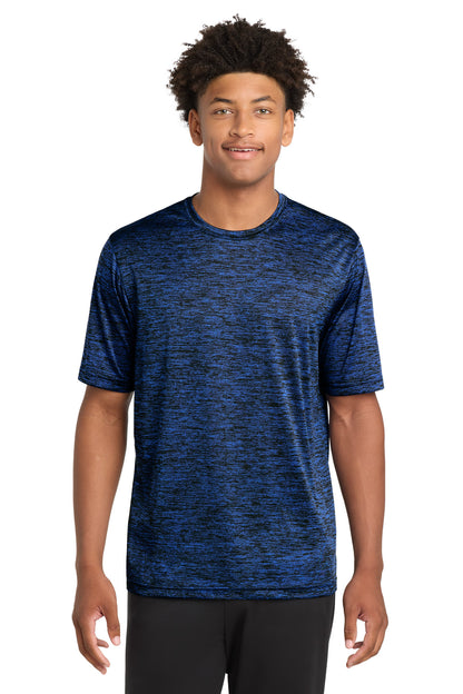 Front View of Dark Roy-Blk E Sport-Tek PosiCharge Electric Heather Tee. ST390
