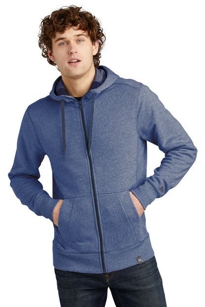 Front View of Dark Royal Twi New Era French Terry Full-Zip Hoodie. NEA502