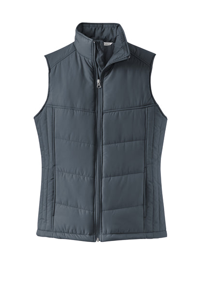 Front View of Dark Slate Port Authority Women's Puffy Vest. L709