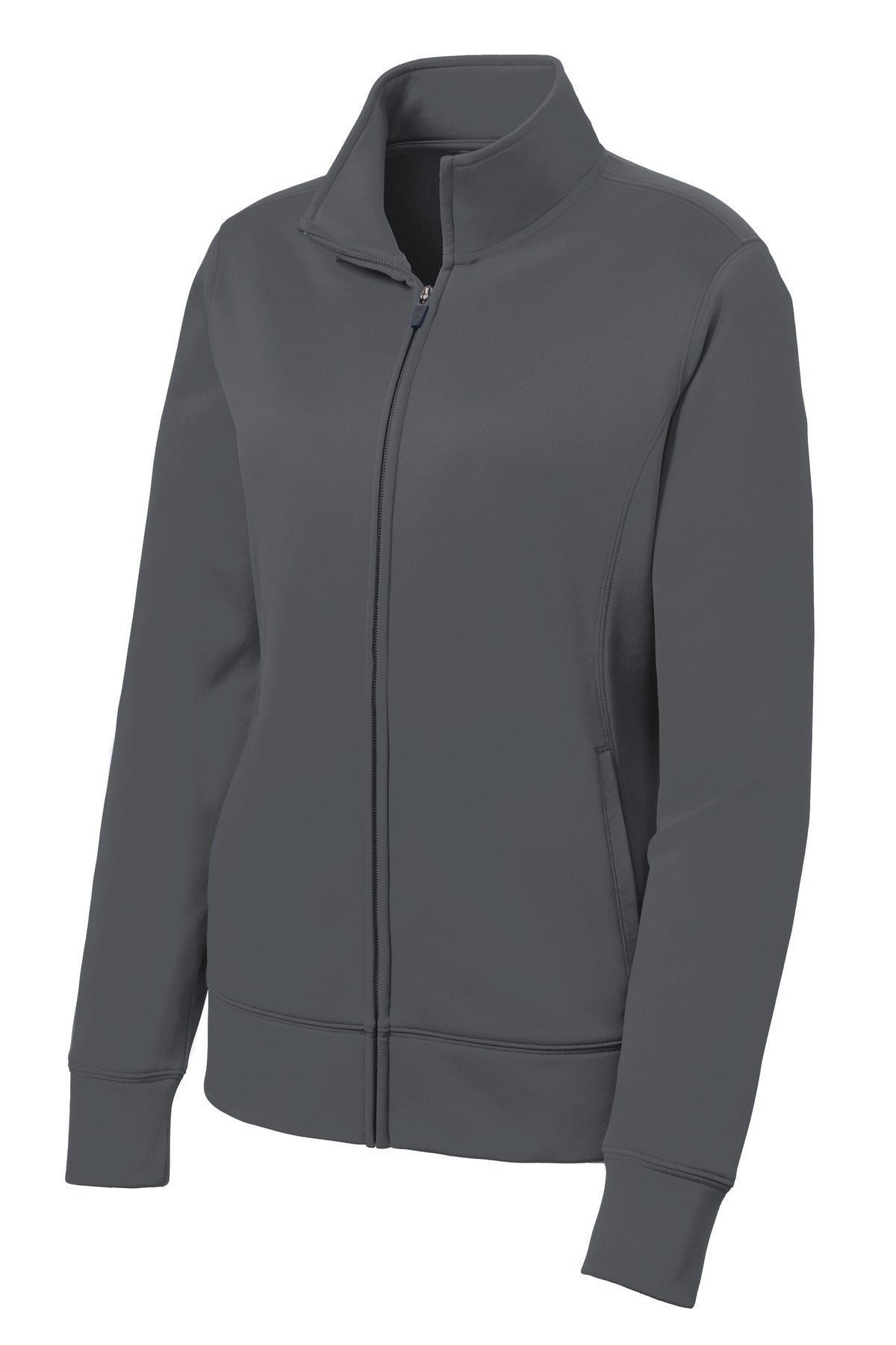 Front View of Dark Smk Grey Sport-Tek Women's Sport-Wick Fleece Full-Zip Jacket. LST241