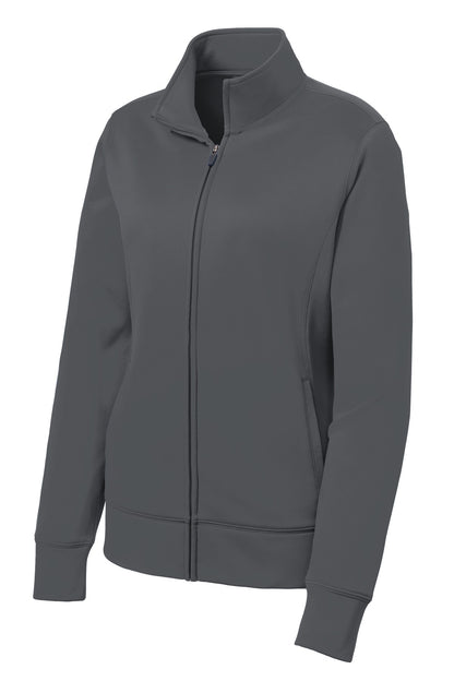 Front View of Dark Smk Grey Sport-Tek Women's Sport-Wick Fleece Full-Zip Jacket. LST241