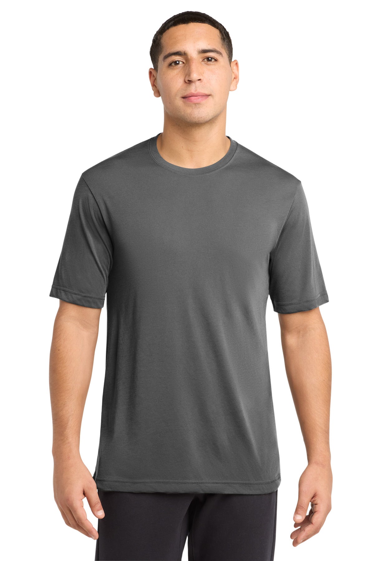 Front View of Dark Smoke Gry Sport-Tek PosiCharge Competitor Cotton Touch Tee. ST450