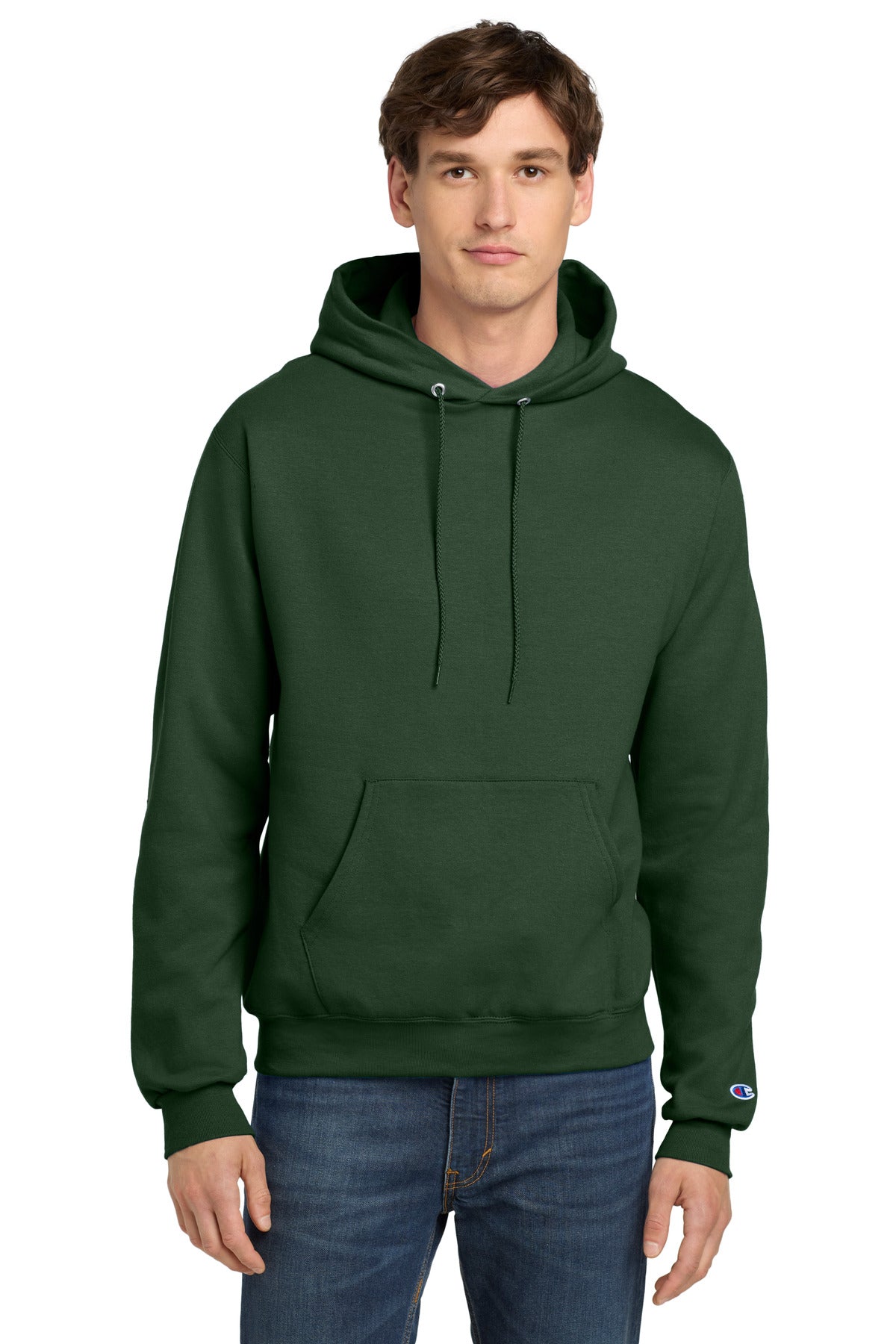 Front View of DarkGreen Champion Powerblend Pullover Hoodie. S700