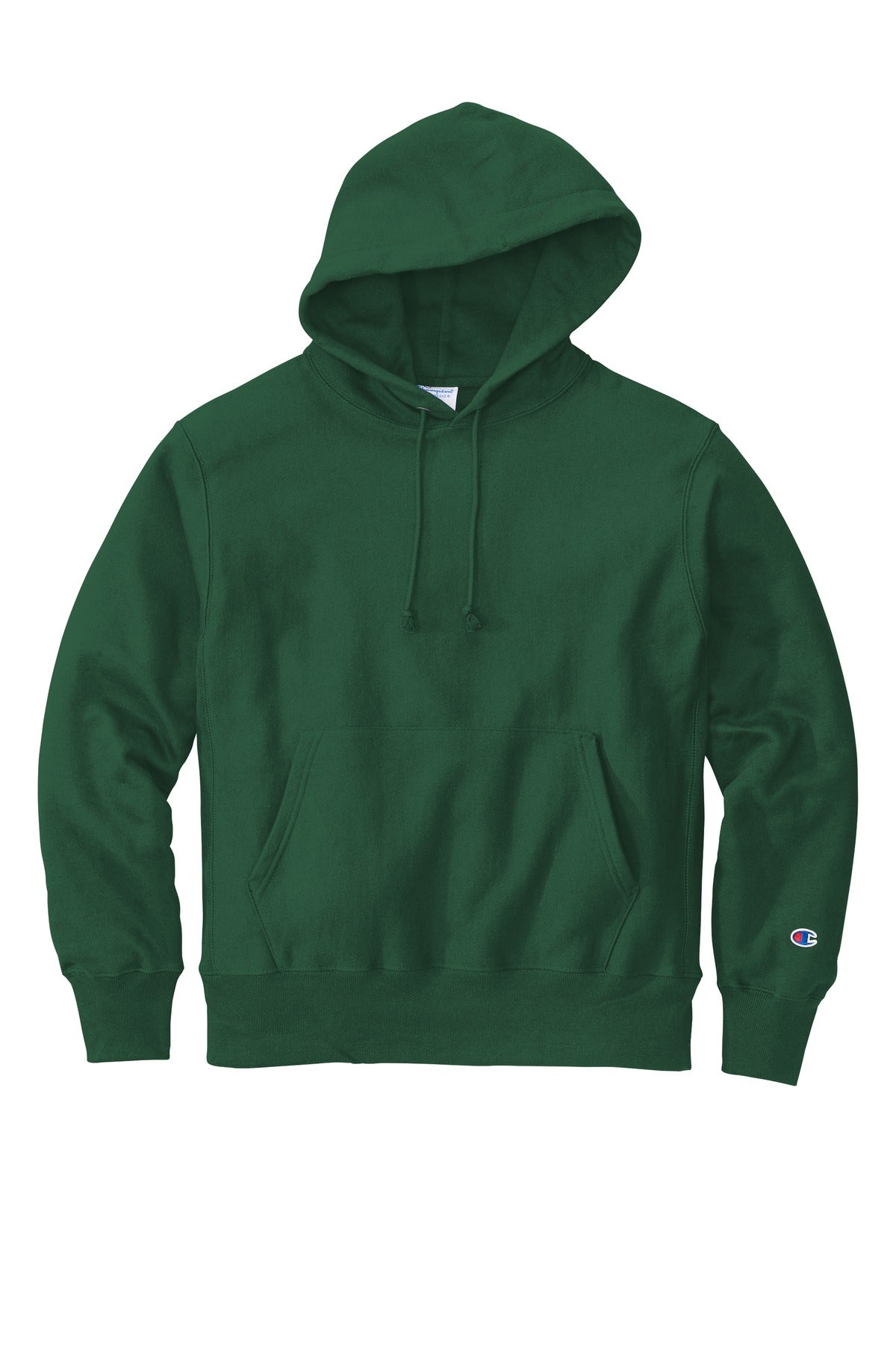 Front View of DarkGreen Champion Reverse Weave Hooded Sweatshirt S101