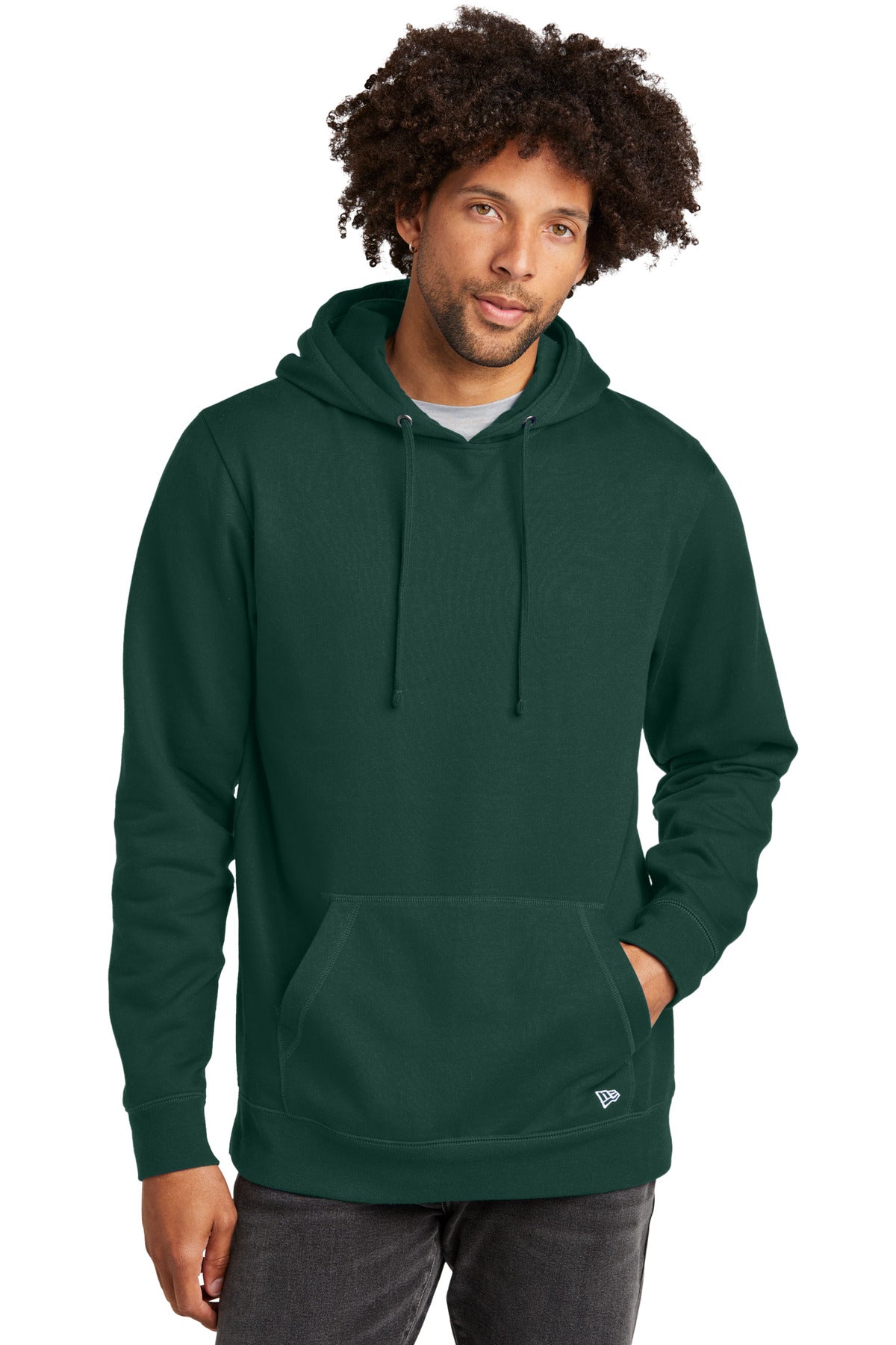 Front View of DarkGreen New Era Comeback Fleece Pullover Hoodie NEA550