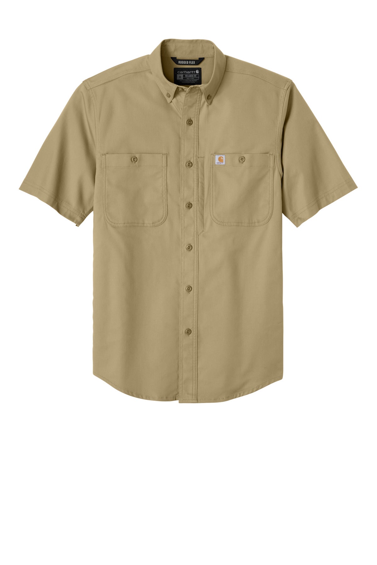 Front View of DarkKhaki Carhartt Rugged Professional Series Short Sleeve Shirt CT106688