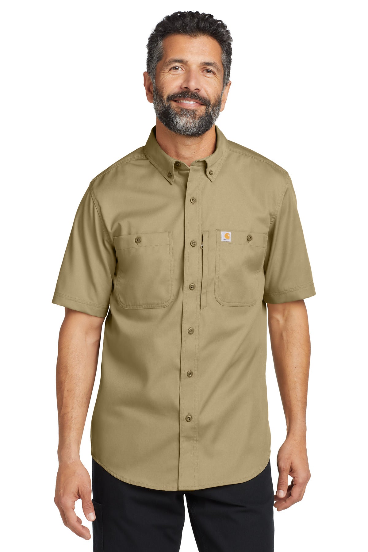 Front View of DarkKhaki Carhartt Rugged Professional Series Short Sleeve Shirt CT106688