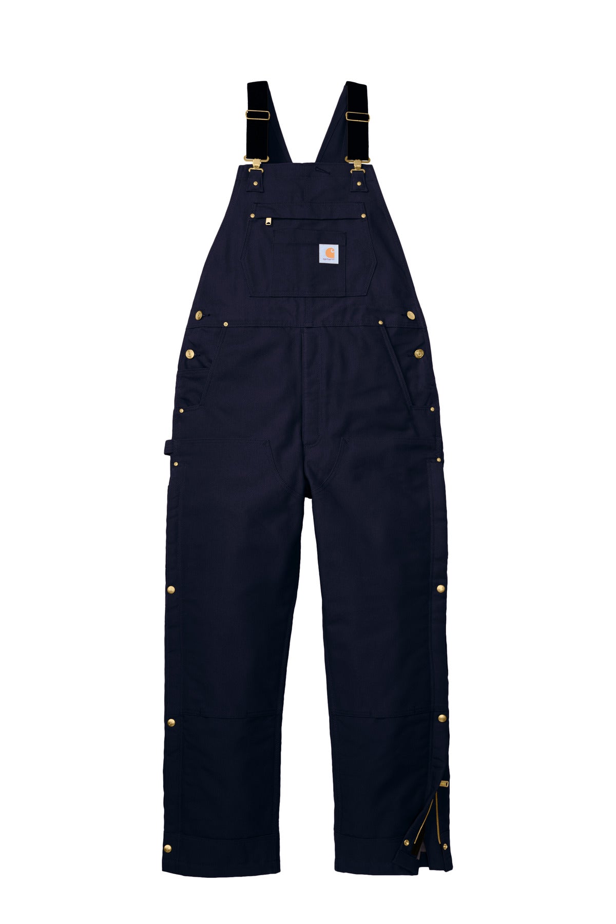 Front View of DarkNavy Carhartt Firm Duck Insulated Bib Overalls CT106672