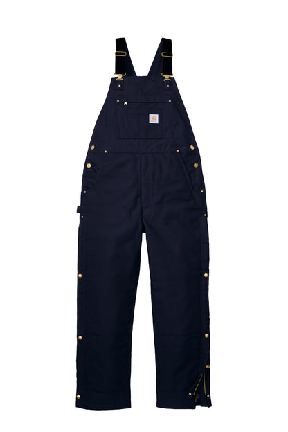 Front View of DarkNavy Carhartt Firm Duck Insulated Bib Overalls CT106672