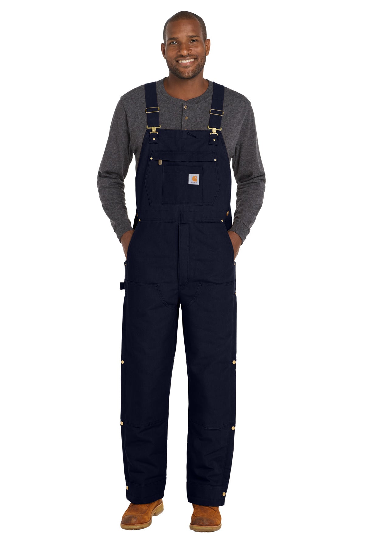 Front View of DarkNavy Carhartt Firm Duck Insulated Bib Overalls CT106672