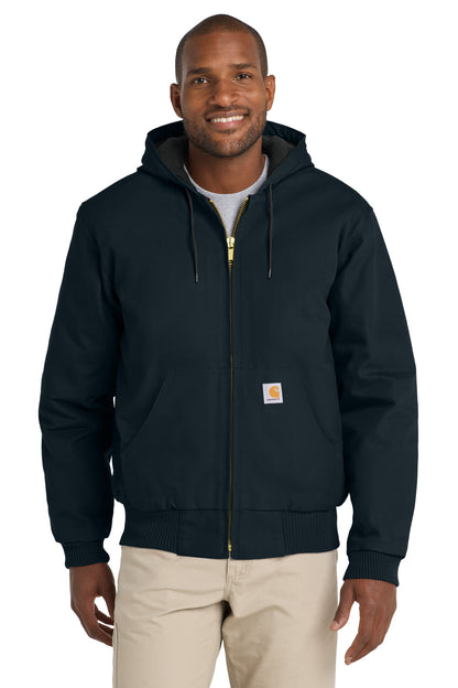 Front View of DarkNavy Carhartt Quilted-Flanne-Lined Duck Active Jac. CT106677