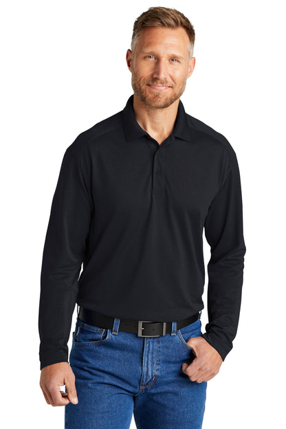 Front View of DarkNavy CornerStone Select Lightweight Snag-Proof Long Sleeve Polo CS418LS