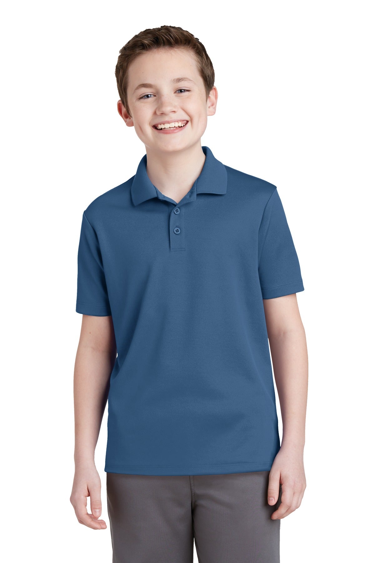 Front View of Dawn Blue Sport-Tek Youth PosiCharge RacerMesh Polo. YST640