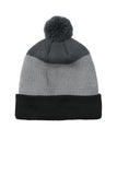 Front View of DBk/GsG/SG Port Authority Cozy Striped Pom Beanie C979