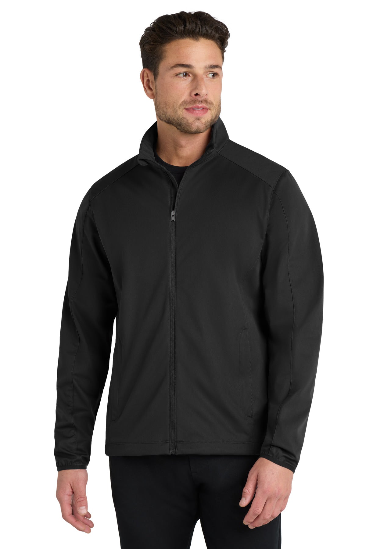 Front View of Deep Black Port Authority Active Soft Shell Jacket. J717