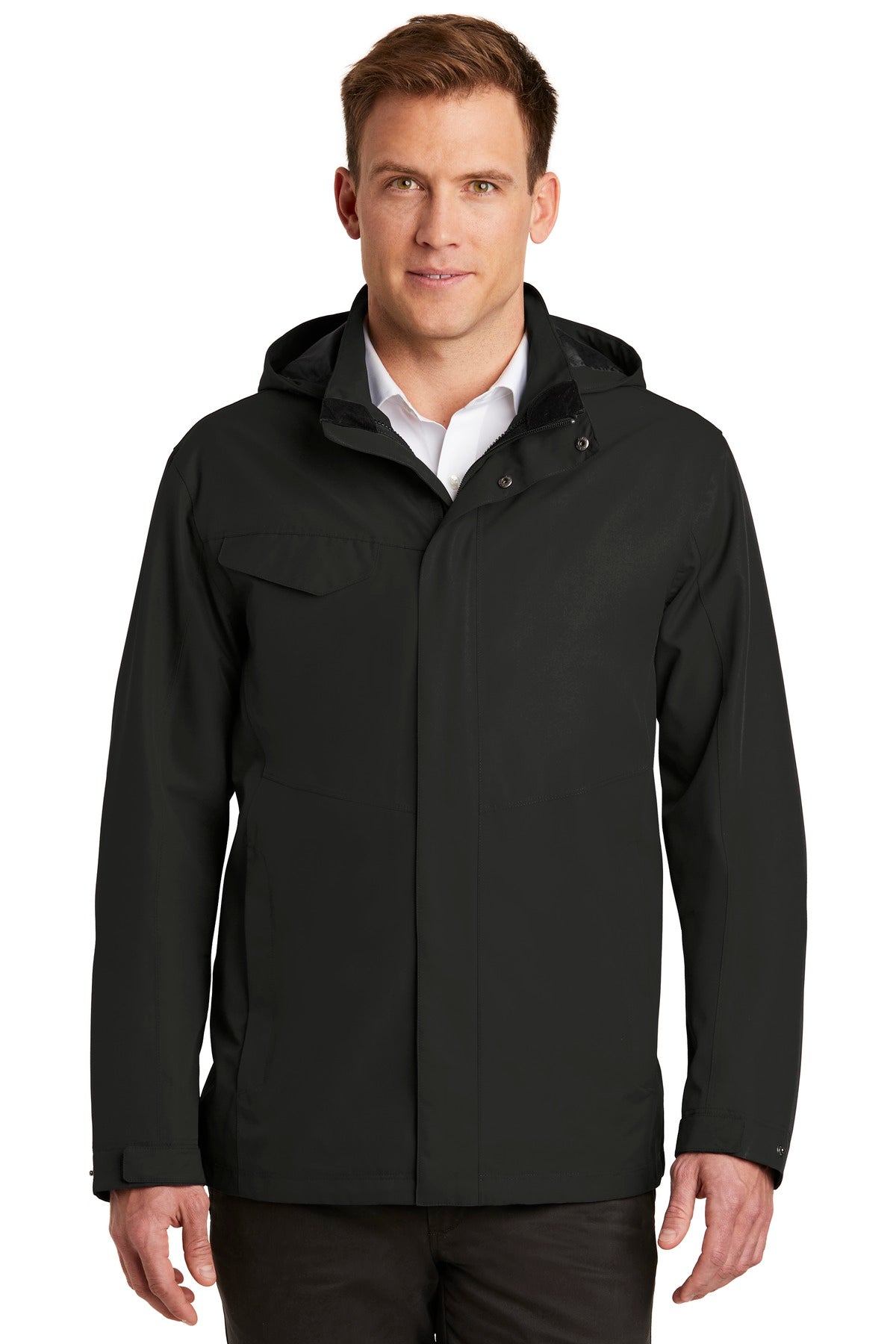 Front View of Deep Black Port Authority Collective Outer Shell Jacket. J900