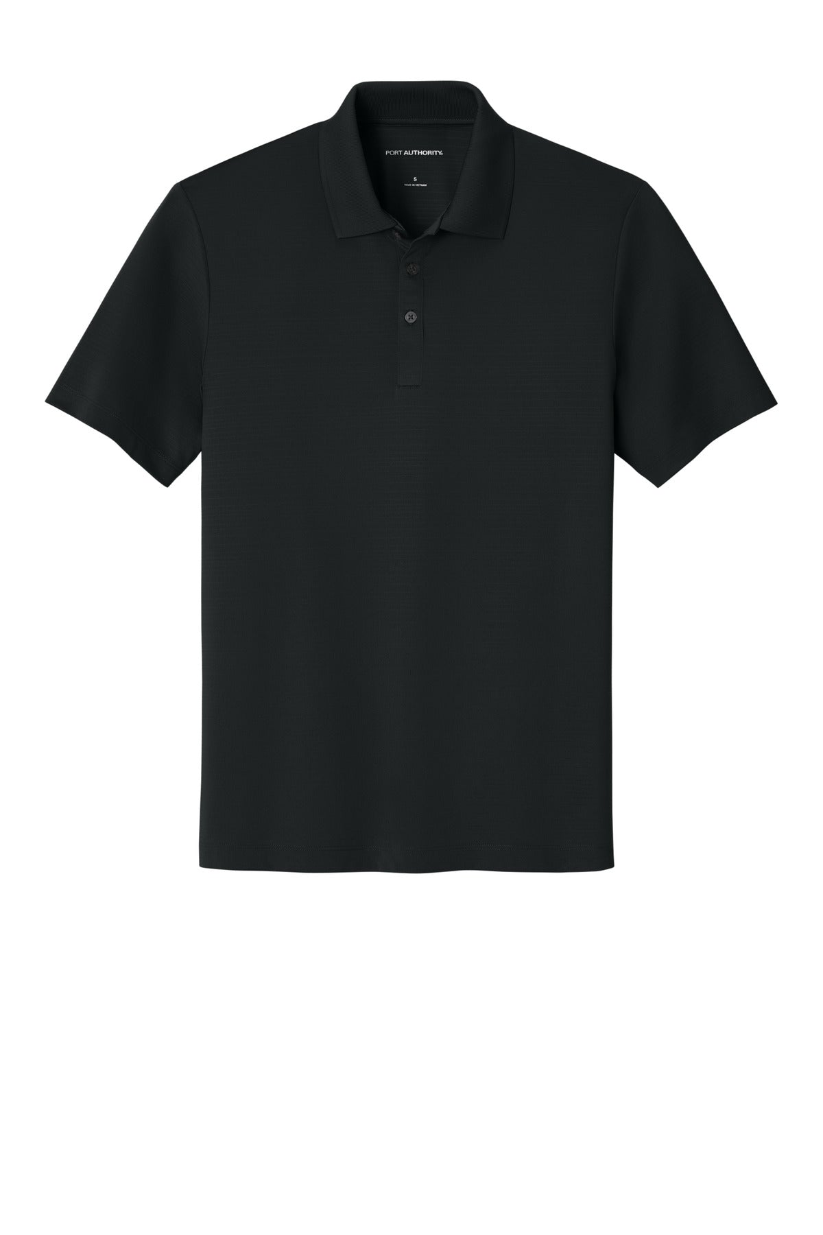 Front View of Deep Black Port Authority Eclipse Stretch Polo. K587