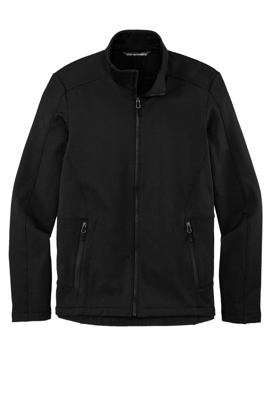 Front View of Deep Black Port Authority Grid Fleece Jacket. F239