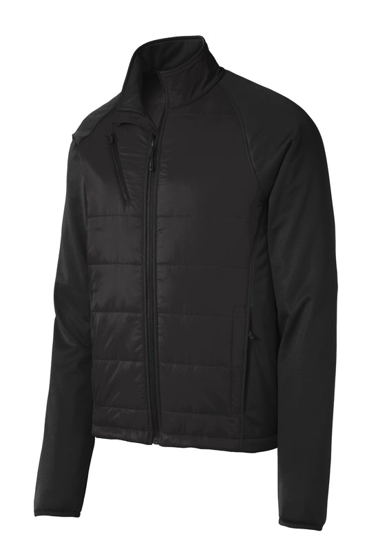 Front View of Deep Black Port Authority Hybrid Soft Shell Jacket. J787