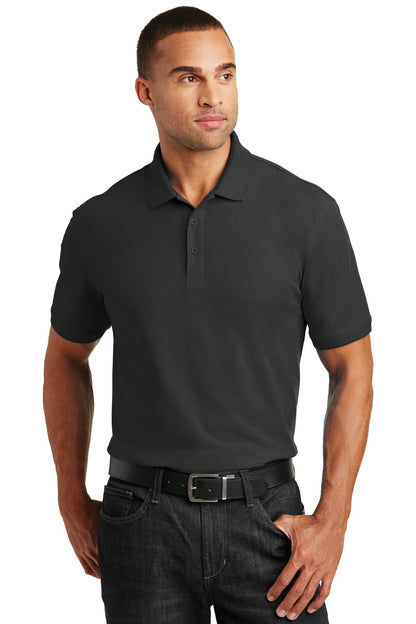 Front View of Deep Black Port Authority Tall Core Classic Pique Polo. TLK100