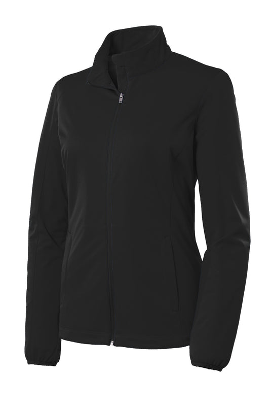Front View of Deep Black Port Authority Women's Active Soft Shell Jacket. L717