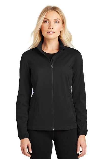 Front View of Deep Black Port Authority Women's Active Soft Shell Jacket. L717