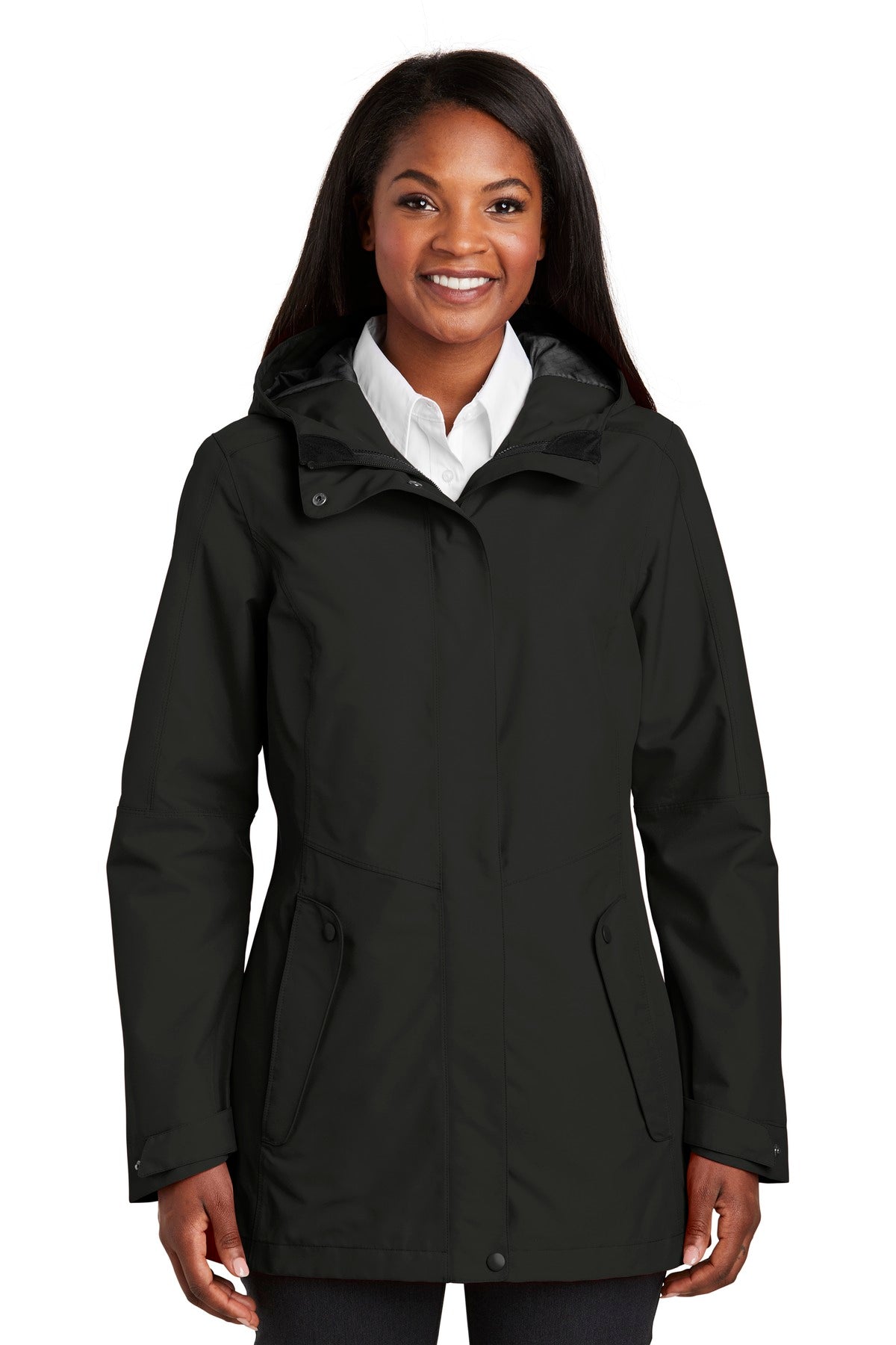Front View of Deep Black Port Authority Women's Collective Outer Shell Jacket. L900