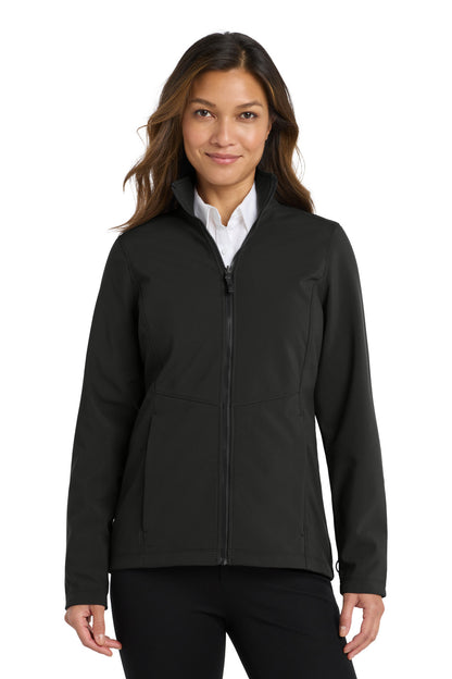 Front View of Deep Black Port Authority Women's Collective Soft Shell Jacket. L901