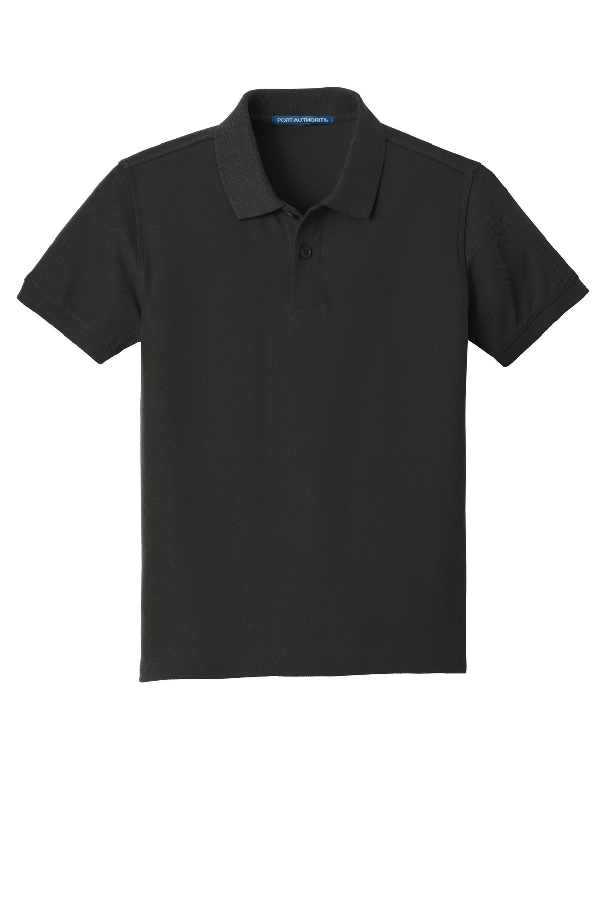 Front View of Deep Black Port Authority Youth Core Classic Pique Polo. Y100