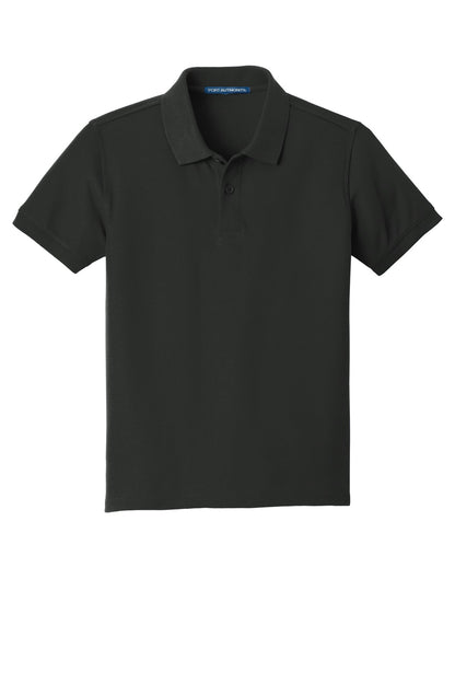 Front View of Deep Black Port Authority Youth Core Classic Pique Polo. Y100