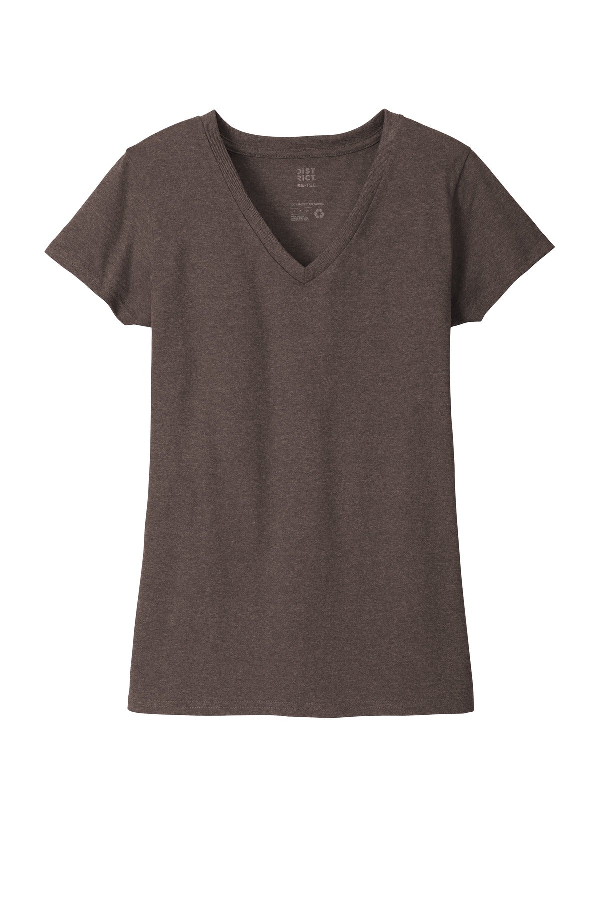 Front View of Deep Brown Hth District Women's Re-Tee V-Neck DT8001