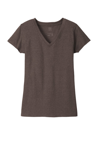 Front View of Deep Brown Hth District Women's Re-Tee V-Neck DT8001