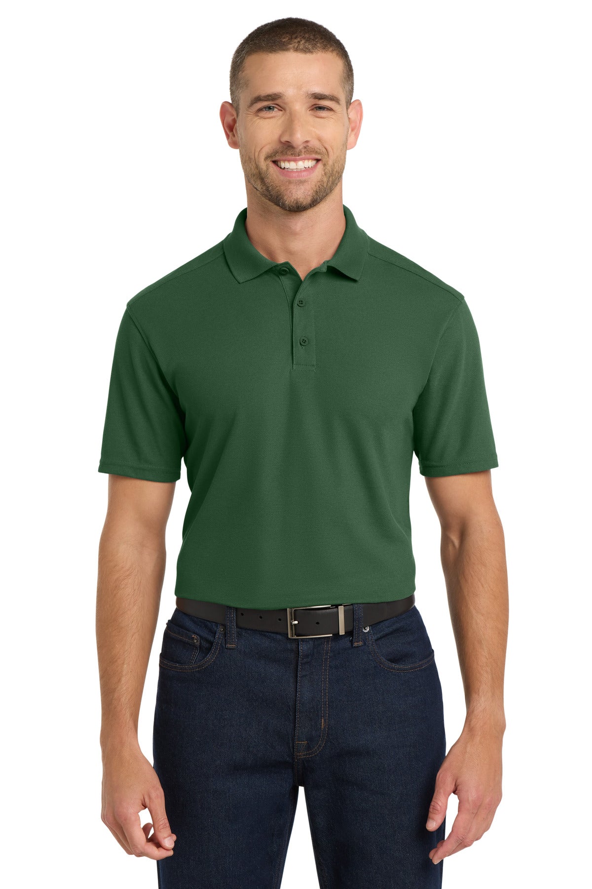 Front View of Deep Forest Gn Port Authority EZPerformance Pique Polo. K600
