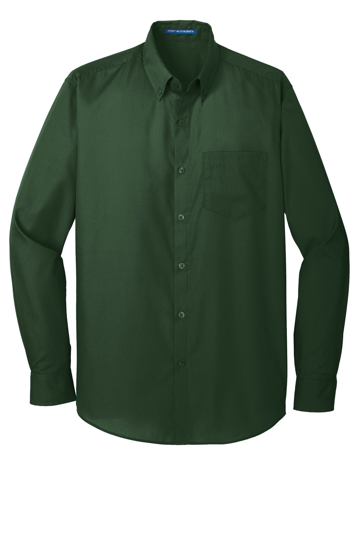 Front View of Deep Forest Gn Port Authority Long Sleeve Carefree Poplin Shirt. W100