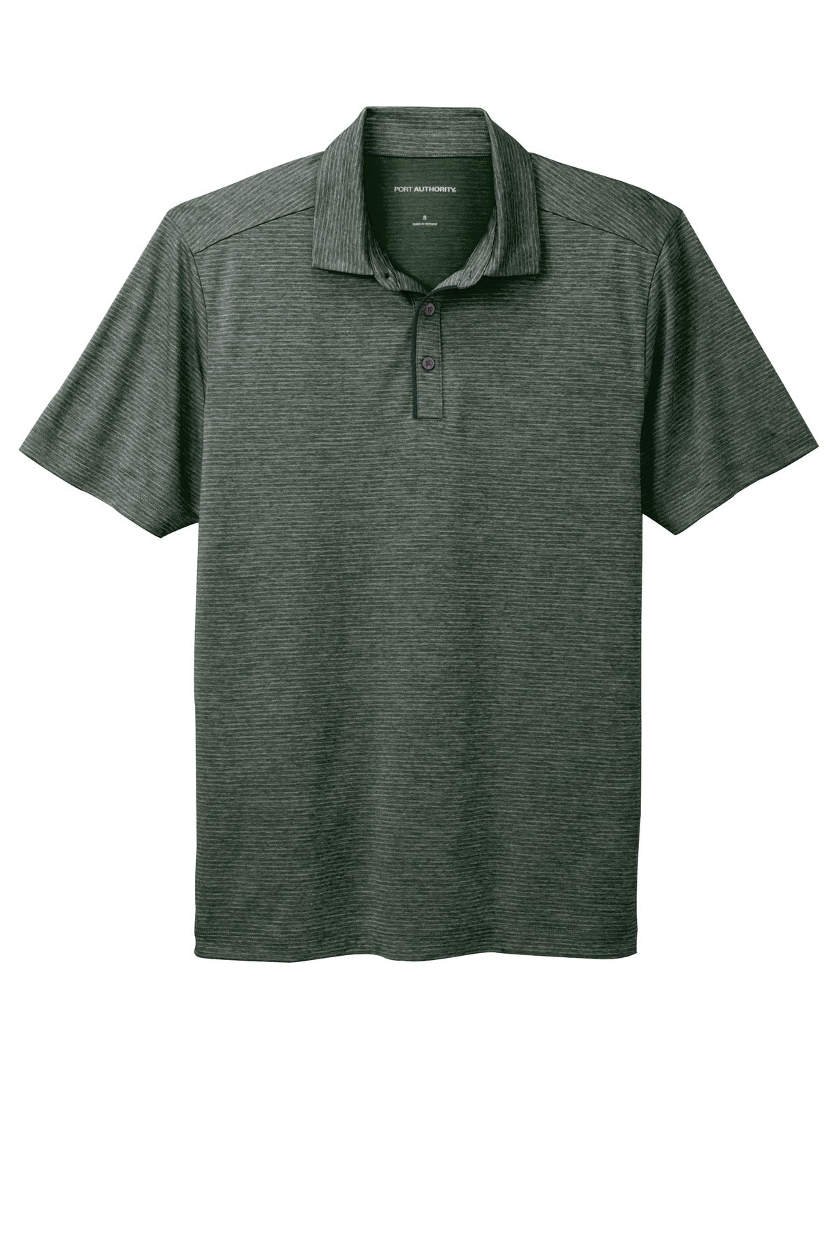 Front View of Deep Forest Gn Port Authority Shadow Stripe Polo. K585