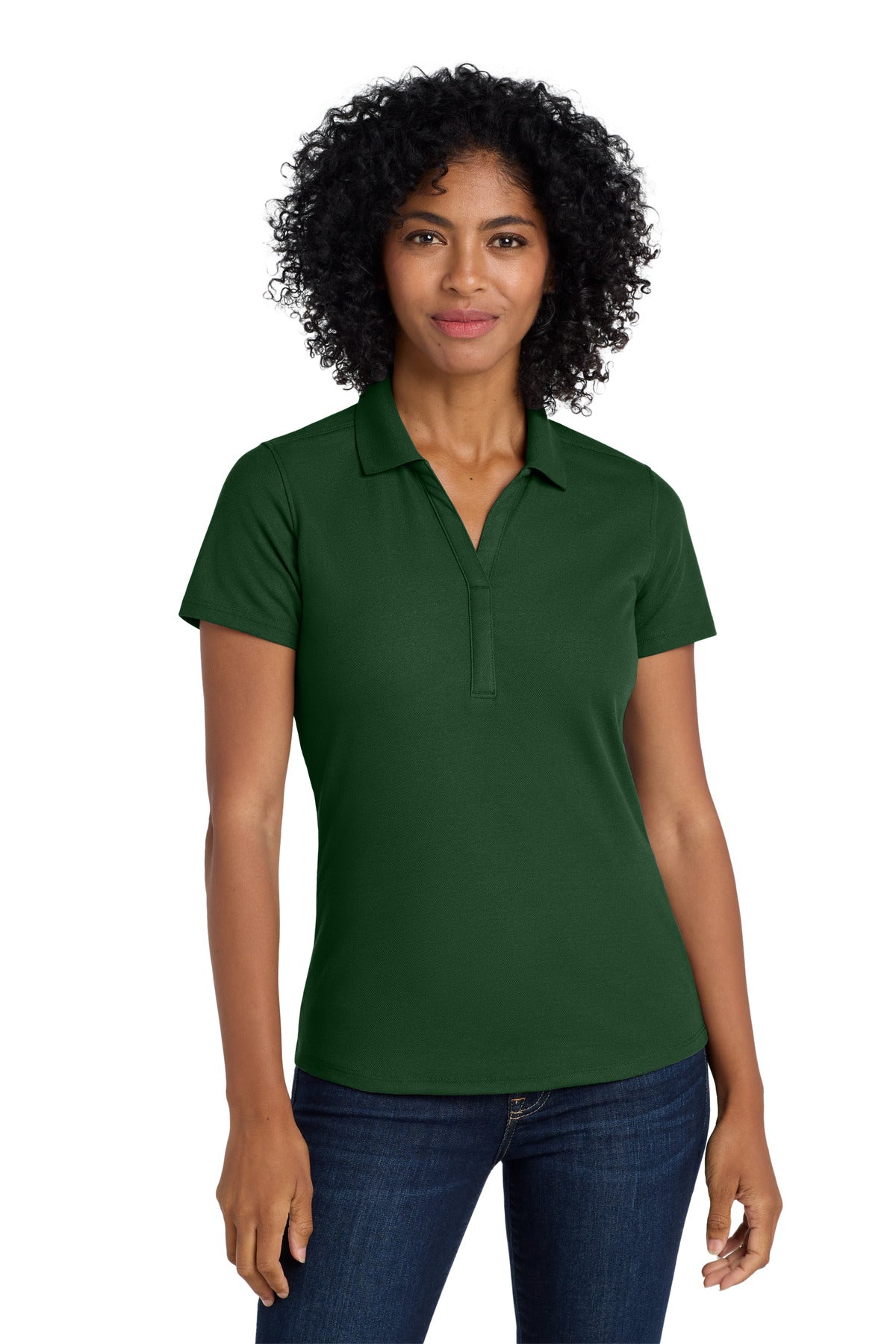 Front View of Deep Forest Gn Port Authority Women's EZPerformance Pique Polo. LK600