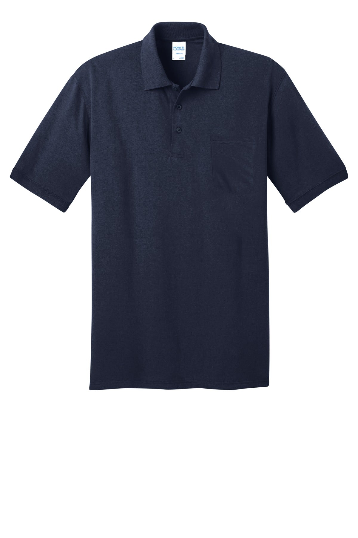 Front View of Deep Navy Port & Company Core Blend Jersey Knit Pocket Polo. KP55P