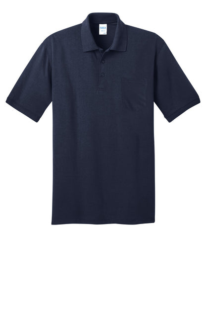 Front View of Deep Navy Port & Company Core Blend Jersey Knit Pocket Polo. KP55P