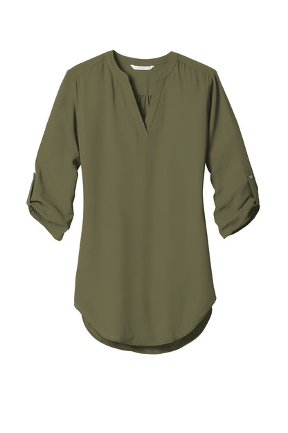 Front View of Deep Olive Port Authority Women's 3/4-Sleeve Tunic Blouse. LW701