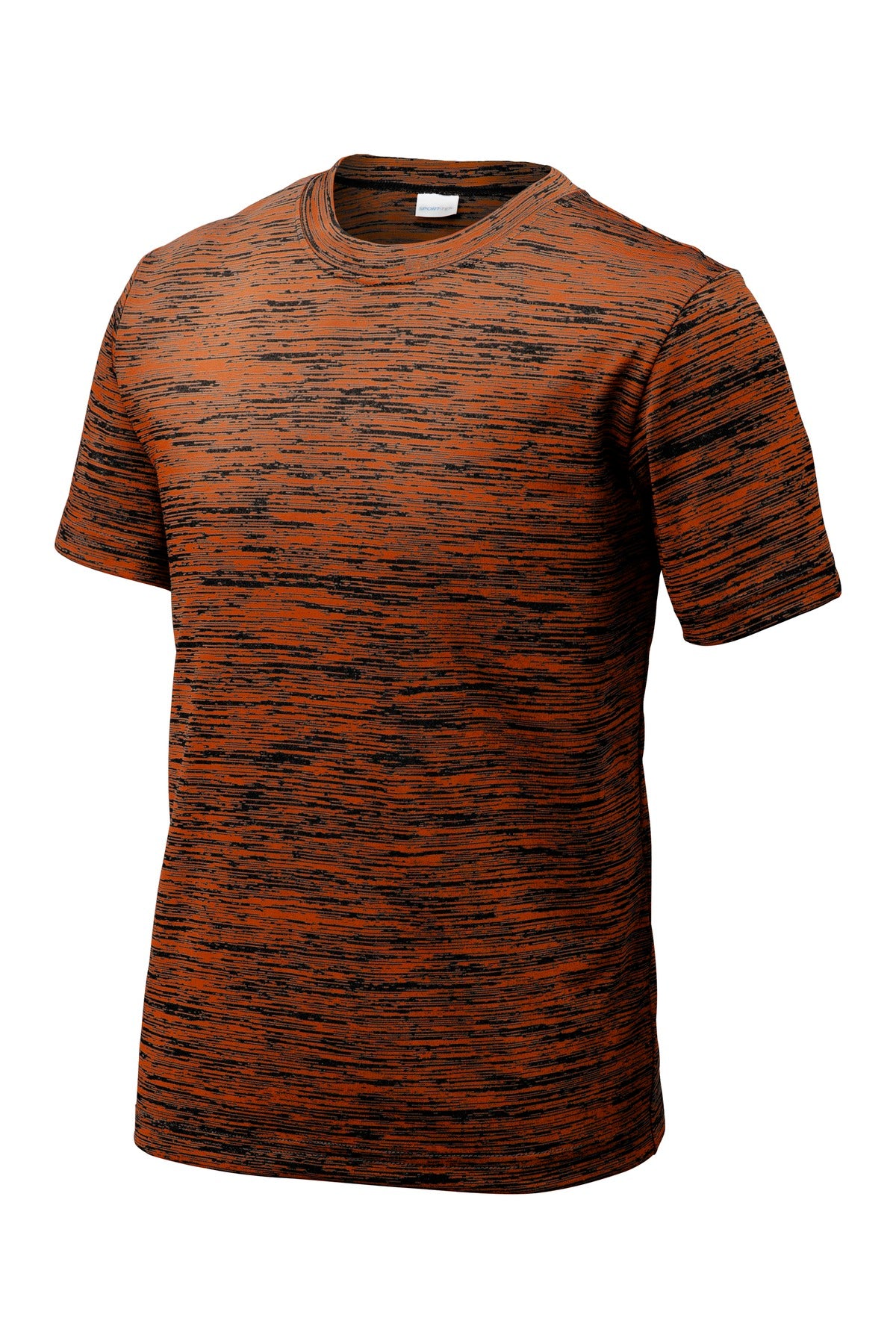 Front View of Deep Or-Blk El Sport-Tek Youth PosiCharge Electric Heather Tee. YST390