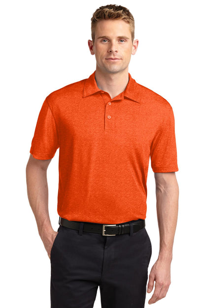 Front View of Deep Orange HR Sport-Tek Heather Contender Polo. ST660