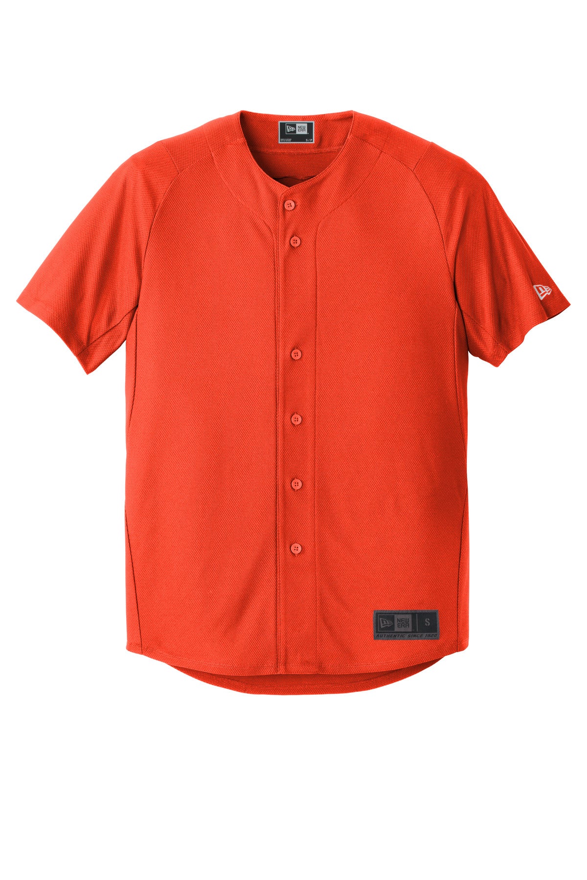 Front View of Deep Orange New Era Diamond Era Full-Button Jersey. NEA220