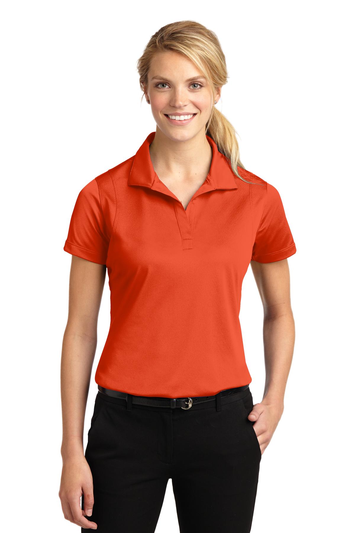 Front View of Deep Orange Sport-Tek Women's Micropique Sport-Wick Polo. LST650